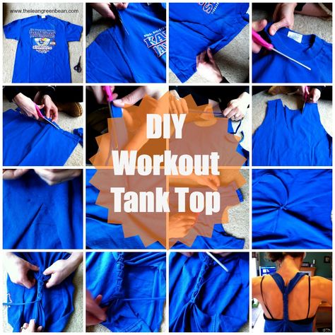 DIY Workout Tank Top from the Lean Green Bean - amazing! Prepare to enjoy wearing every race t-shirt you've ever thrown on an un-worn pile! Diy Workout Tank, Diy Workout Shirt, Tank Top Tutorial, Diy Tank Top, Tank Tops Diy, Diy Workout, Diy Tank, Workout Tank Top, Pretty Designs