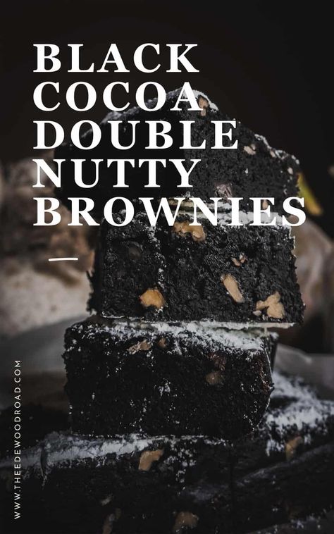 Try my recipe for an intense chocolate, fudgy brownie that features black cocoa, pecans, walnuts and a hint of coffee. | Black Cocoa Double Nutty Brownies | The Edgewood Road Blog #dessert #desserts #brownie #brownies #blackcocoa #walnuts #pecans #chocolate #cocoa #fudge #brownierecipes #onebowlbrownies #fudgybrownierecipe Nutty Brownies, One Bowl Brownies, Fudgy Brownie Recipe, Black Cocoa, Food Holidays, Baker Photography, Cocoa Recipes, Food Stamps, Fall Cakes