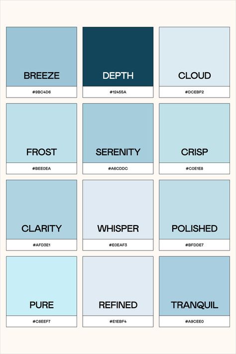 Elevate your graphic design projects with these 12 sleek color palettes, carefully curated to convey sophistication and refinement. From icy blues to rich ocean tones, each hex code offers a unique aesthetic suitable for branding, web design, and print projects. Designed to evoke feelings of trust, expertise and timeless elegance. Blue Hex Code, Brand Palette, Hex Color Palette, Brand Color Palette, Hex Codes, Color Palette Design, Hex Colors, Graphic Design Projects, Icy Blue