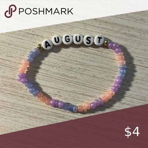 August Taylor swift beaded friendship bracelet August Friendship Bracelet, August Bracelet Taylor Swift, August Taylor Swift, Taylor Swift August, Taylor Swift Bracelet Ideas, Concert Bracelets, Taylor Swift Accessories, Taylor Swift Friendship Bracelet, Taylor Swift Jewelry