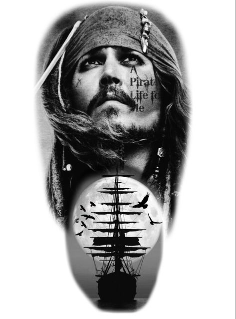 Pirate Tattoo Sleeve, Jack Sparrow Tattoo, Pirates Of The Caribbean Tattoo, Money Bag Tattoo, Sparrow Tattoo Design, Microphone Tattoo, Asian Dragon Tattoo, Tattoo Design For Hand, Samoa Joe