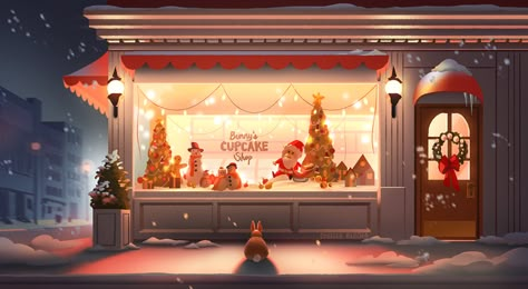 Cupcake Shop, Bunny Cupcakes, Bg Design, Cupcake Shops, Winter Illustration, Merry Christmas Happy Holidays, Illustration Ideas, Visual Development, Christmas Illustration