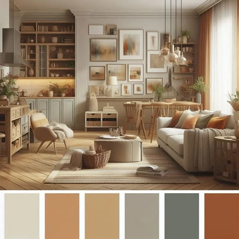 Earthy Colors for Living Room: Interior Harbor Cozy Living Room Palette, Mushroom Colored Living Room, Living Room With Colour Accents, Living Room Earth Tones Modern, Homey Earthy Living Room, Earthy Wood Living Room, Coffee Color Wall, Light Colored Walls Living Room, Home Decor Ideas Earth Tones