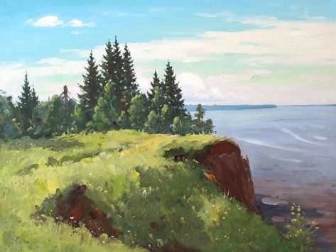 cool THE ANDOMA CLIFF. ONEGA landscape by ALEXANDROVSKY, Original oil Painting RUSSIA   Check more at http://harmonisproduction.com/the-andoma-cliff-onega-landscape-by-alexandrovsky-original-oil-painting-russia/ Swag Art, Oil Canvas, Original Landscape Painting, Realism Art, Original Landscape, Learn To Paint, Colorful Drawings, Art On Canvas, Painting Oil