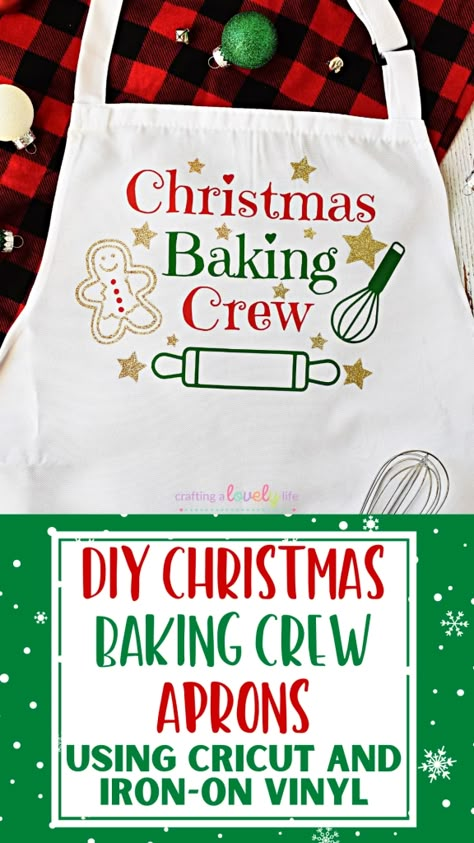 Christmas Baking Crew Apron, Cookie Apron Ideas, Christmas Aprons Vinyl, Cricut Aprons Ideas, Christmas Baking Crew Svg Free, Apron Iron On Ideas, Christmas Aprons Ideas Diy Gifts, Apron Svg Ideas, Apron Cricut Ideas