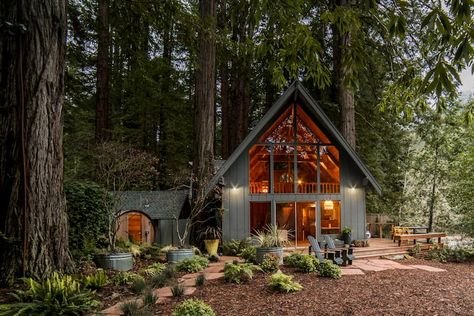 Mid Century Cabin, How To Build A Log Cabin, A Frame Cabins, Lakefront Living, Building Remodeling, Lakefront Property, The Redwoods, Glamping Site, A Frame Cabin