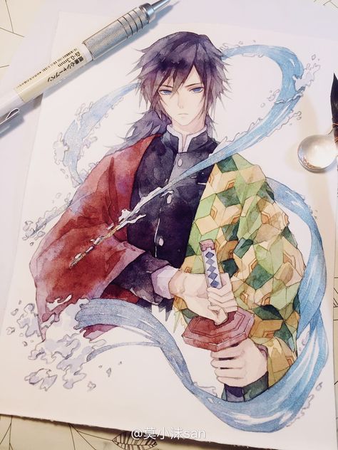 Watercolor Anime Art, Anime Watercolor Art, Manga Watercolor, Tomioka Giyuu, Best Anime Drawings, Anime Drawing Books, Animation Art Sketches, Kpop Drawings, Art Drawings Sketches Creative