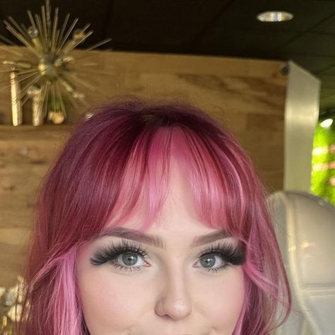 Cassandra Noir ✨ LAS VEGAS on Instagram: "This cutie is the epitome of the perfect Valentine’s Day hair don’t you think?! 💖 Created using all @pravana color  Everlasting Poison Berry & Scarlette Red base, vivids pink money  piece 🌸💗🎀🦩🩷 #lasvegashairstylist #lasvegashair #pravana #pravanavivids" Magenta Hair With Money Piece, Berry Pink Hair, Pink Money Piece, Pink Money, Magenta Hair, Pravana Vivids, Funky Hair, Money Piece, Funky Hairstyles