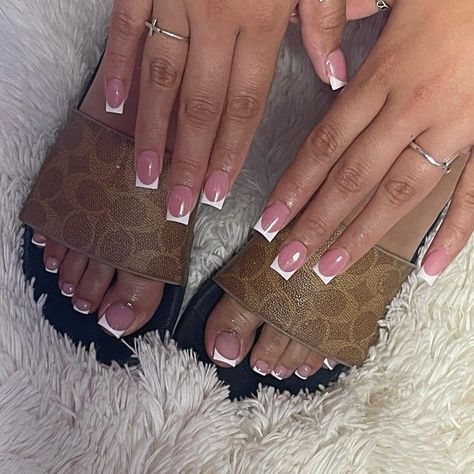 Acrylic Toes French Tip, Toes French Tip, Frenchies Nails, Coach Slides, Kylie Nails, Gel Toe Nails, Acrylic Toes, Acrylic Toe Nails, Dope Nail Designs