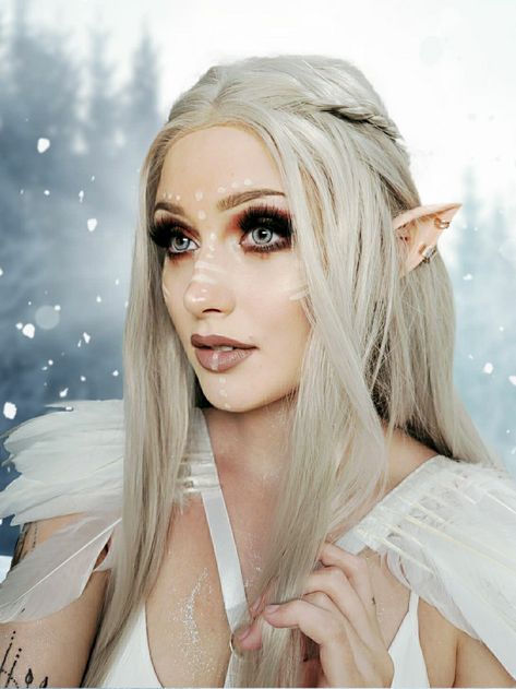 Medieval Elf Makeup, Elf Queen Costume, High Elf Makeup, Halloween Costumes Elf, Elf Hair And Makeup, Elf Cosplay Makeup, Elf Fairy Makeup, Elf Makeup Halloween, Elf Makeup Looks Halloween