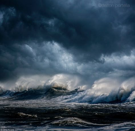 Tempest: Waves crash as the ocean swells during a storm in Montauk, New York Storm Pictures, Ocean Storm, Sea Storm, Storm Photography, Sea Photography, Image Nature, Stormy Sea, Dark Clouds, Storm Clouds