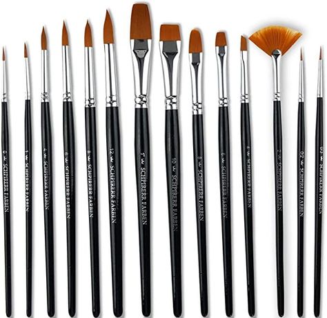 Art Paint Brushes Set 14 Different Sizes - Short Handle, Soft Synthetic Bristles for Watercolor, Gouache, Acrylic, Painting Brushes Suitable for Artists, Students, Beginners, Kids by SCHPIRERR FARBEN Canvas Painting Acrylic, Natural Hair Brush, Paint Brush Set, Painting Brushes, Watercolor Gouache, Acrylic Paint Brushes, Paint Thinner, Fan Brush, Acrylic Gouache