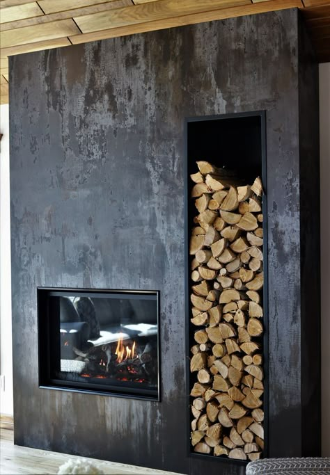 Poured Concrete Fireplace, Dekton Fireplace, Kitchen Decton, Dekton Fireplace Surround, Tv Fireplace Concrete, Steel And Wood Fireplace Surround, Fireplace Designs Modern, Blackened Steel Fireplace, Corten Steel Fireplace Indoor