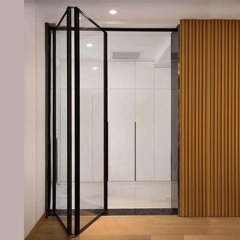 Sliding Folding Partition, Sliding Partition Doors, Modern Patio Doors, Sliding Partition, Folding Sliding Doors, Office Toilet, Glass Partition Designs, Folding Partition, Partition Ideas