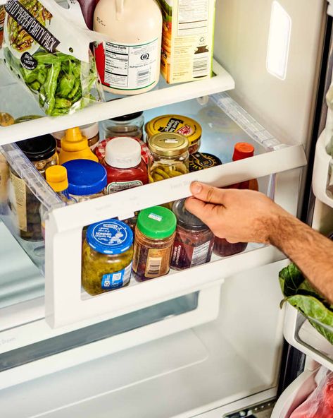 The 5 Best Fridge and Freezer Organizing Lessons We Learned in 2021 | Kitchn Fridge Cleaning Hacks, Fridge Smells, Fridge Drawers, Smart Fridge, Freezer Organization, Fridge Shelves, Clean Fridge, Fridge Storage, Fridge Door