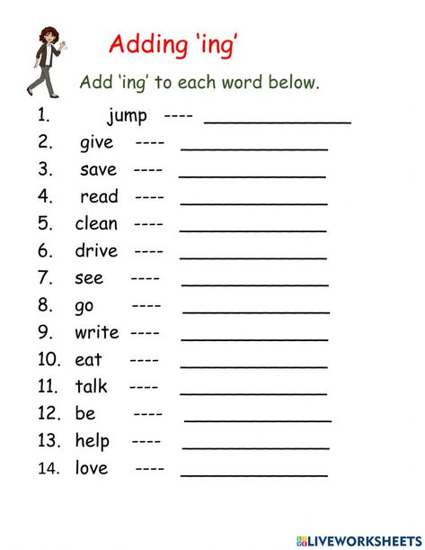 Adding Ing Worksheet, Ing Words, Word Family Activities, Spelling Worksheets, Action Verbs, Action Words, English Language Arts, Word Families, School Subjects