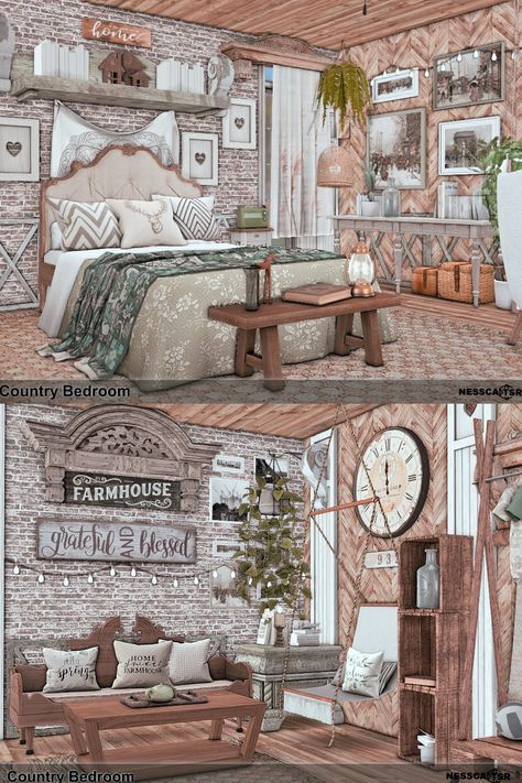 Country Bedroom is a comfortable, cozy bedroom inspired by country and vintage style. ✨Have fun!✅BASE GAME + CC from TSR ✌️Click on the post and download✔️ THX❤️ #ts4builds #sims4 #sims4builds #sims4home #sims4builds #sims4buildsideas #ShowUsYourBuilds #thesims4 #Sims4 #sims4game #ts4 #sims4houses #sims4cc #sims4interior #ts4cc #thesims4 #ts4house #simshousedesign #sims4rooms #simsbuilds #simsbuild #sims4cc #ccfinds #s4 #s4cc Sims 4 Cc Farmhouse Living Room, Ts4 Cottage Living Cc, Sims 4 Farmhouse Decor, Sims Country Cc, Sims 4 Cc Farmhouse Furniture, Sims 4 Cc Country Furniture, Sims 4 Cc Farmhouse Decor, Cottage Living Sims 4 Cc, Western Sims 4 Cc