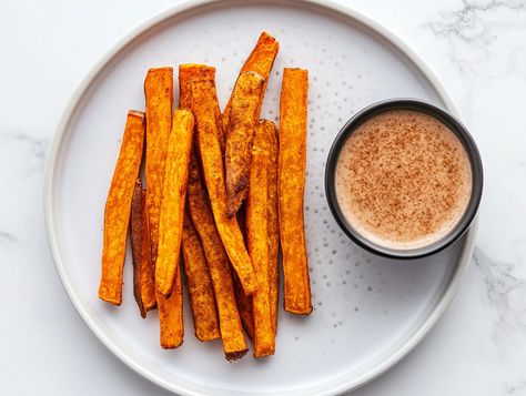 Sweet Potato Fries with Cinnamon and Brown Sugar Dipping Sauce Recipe Sweet Potato Fries Dip, Sauce For Sweet Potato Fries, Sweet Potato Fry Dip, Sweet Potato Fries Dipping Sauce, Sweet Potato Fry, Sweet Potato Dip, Potato Fry, Crispy Sweet Potato Fries, Truffle Sauce