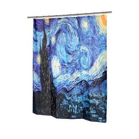 Gogh The Starry Night, Orange Curtains, Painting Shower, Shower Curtain Sizes, The Starry Night, Fabric Shower Curtain, Famous Paintings, Famous Artwork, Lakeside Collection