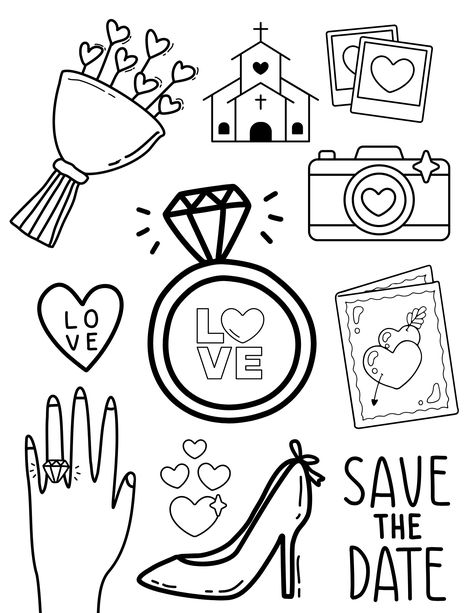 Celebrate the special day of someone close to you with these free printable wedding coloring pages for kids and adults. Wedding Coloring Pages Free Printable, Wedding Coloring Sheets, Bride Coloring Pages, Wedding Coloring Book, Colouring In Sheets, Wedding Activity Book, Kids Colouring Pages, Woman Coloring Pages, Colouring Book Ideas