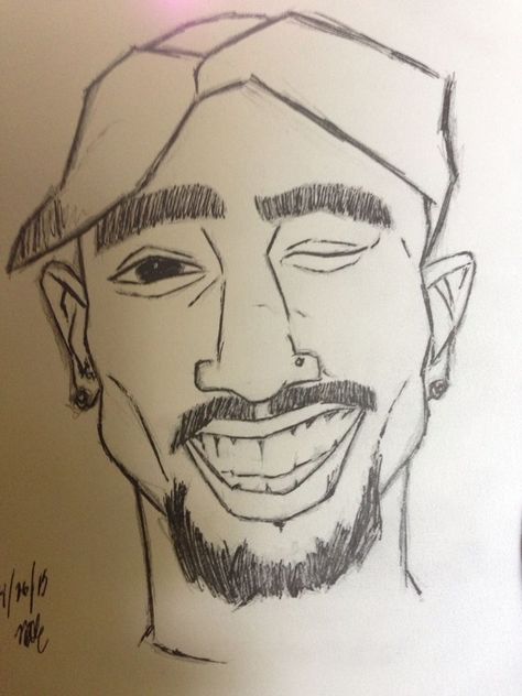 2pac Art Drawing, Easy Tupac Drawing, West Side Drawing, How To Draw Tupac, Thug Art Drawings, Rapper Drawings Easy, Nobodys Clown Drawing, 2pac Drawing Sketch, La Drawing Ideas