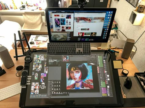 Studio Seni, Artist Workspace, Art Studio Space, Art Studio Room, Desain Editorial, Home Studio Setup, Wacom Cintiq, Artist Aesthetic, Art Studio At Home