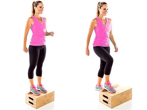 step ups Exercises For Knee Pain, Garage Gym Ideas, Toning Exercises, Aerobic Step, Knee Strengthening Exercises, How To Strengthen Knees, Isometric Exercises, Leg Workouts, Quad Exercises