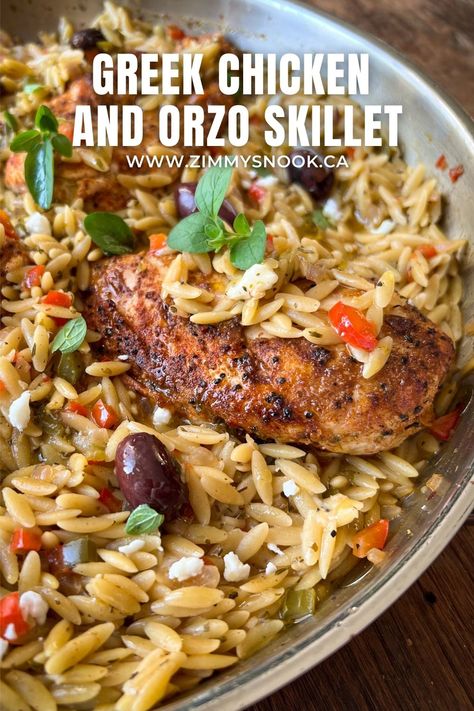 Greek Chicken And Orzo, Orzo Skillet, Chicken And Orzo, Orzo Dishes, Turkey Dinners, Mediterranean Diet Recipes Dinners, Greek Chicken Recipes, Chicken Skillet Recipes, Orzo Recipes