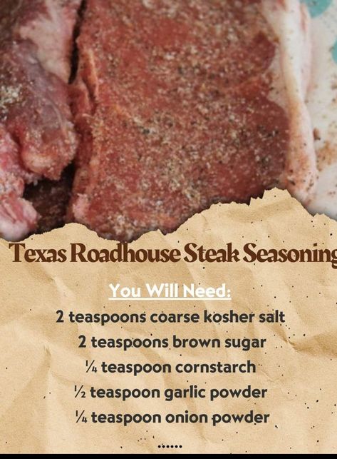 Grandmas Tasty Recipes, Roadhouse Steak Seasoning, Texas Roadhouse Steak Seasoning, Steaks Recipes, Texas Roadhouse Steak, Food Seasoning, Copy Cats, Cajun Food, Seasoning Recipe