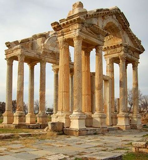 Depicted is one fine example of many of a Temple of Aphrodite. This one is located in the ancient Greek city of Aphrodisias in present day Turkey a city that contains one of the oldest groupings of Greek archeological ruins in all of Turkey. Description from jerryandgod.com. Searched for on bing.com/images Aphrodite Temple, Temple Of Aphrodite, Ancient Turkey, Greek Ruins, Pax Romana, Mighty Girl, Ancient Greek City, Greek City, Roman Republic