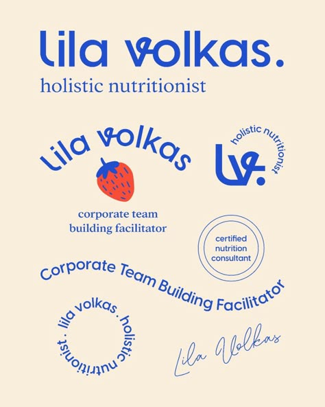 Project designed for Lila Volkas, a Corporate Workshop Facilitator Certified Nutrition Consultant. Lila brings joy and connection to employees around food and nutrition through her Corporate Team Building Workshops. She makes nutrition and culinary information easy to understand. 🍎This project required Brand Design, Logo Design, Thank You Cards, Stickers, Illustrations and Patterns. 🍐🍊🍋 Corporate Stickers Design, Logo With Illustration, Graphic Designer Branding Personal, Brand Card Design, Self Branding Logo, Brand Identity Design Creativity, Workshop Logo Design, Culinary Branding, Freelance Designer Logo