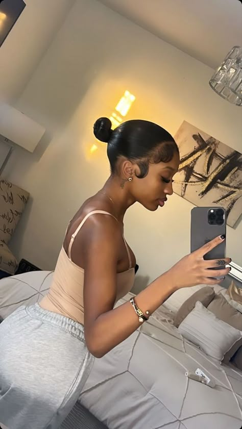 Slick Ponytail Real Hair, Tiny Bun Hairstyles, Black Women Sleek Hairstyles, Slick Back Bun Lace Front Wig, Small Bun Black Women, Back Bun Natural Hair, Cute Natural Ponytails, Wet Natural Hairstyles For Black Women, Natural Bun Styles For Black Women