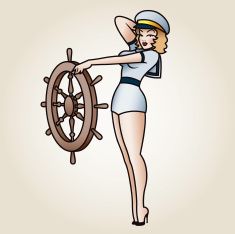 Pinup Tattoo Ideas, Sailor Pinup, Pin Up Tattoo, Pinup Tattoo, Mermaid Pirate, Pin Up Girl Tattoo, Sailor Tattoo, Tattoo Diy, Sailor Jerry Tattoos