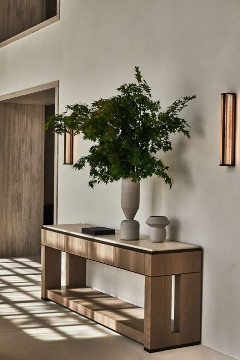 Credenza Foyer, Foyer Credenza, Johnston Marklee, Interior Vignette, Paint Decor, Miami Interiors, Side Entrance, Absolute Black Granite, Industrial Building