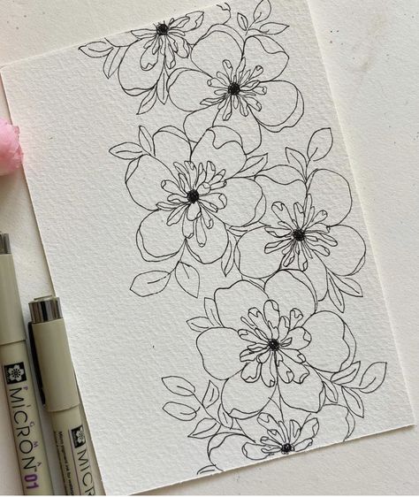 Chest Tattoo Ideas, Doodle Doodle, Flower Drawing Tutorials, Flower Art Drawing, Flower Sketches, Floral Drawing, Doodle Art Designs, Mini Canvas Art, Ink Pen