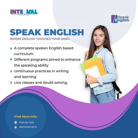 #english #speakenglish #onlinetuition #interval #ateacherforastudent #individualtuition #teaminterval #tuitionclass Spoken English Class Posters, Spoken English Poster Design, English Courses Advertising, English Course Design, English Course Poster Design, Preschool Logo, English Conversation For Kids, Tutoring Flyer, Spoken English Course