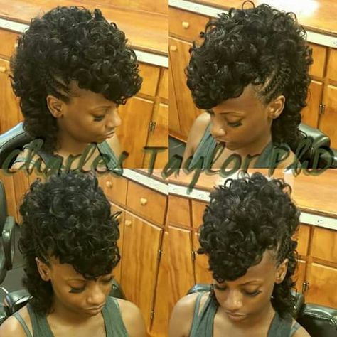 Mohawk Bridal Mohawk, Mohawk Styles For Black Women, Mohawk Styles For Women, Crochet Mohawk Hairstyle, Braids With Mohawk Hairstyles, Braided Mohawk Hairstyles For Black Hair, Braid Mohawk, Braided Mohawk With Curls, Curl Mohawk