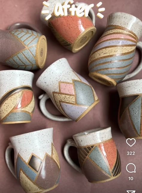 Using Tape To Glaze Pottery, Tape Resist Ceramics, Pottery Tape Resist, Tape Resist Pottery, Mountain Mugs, Underglaze Ideas, Pottery Cool, Glaze Inspiration, Throwing Pottery