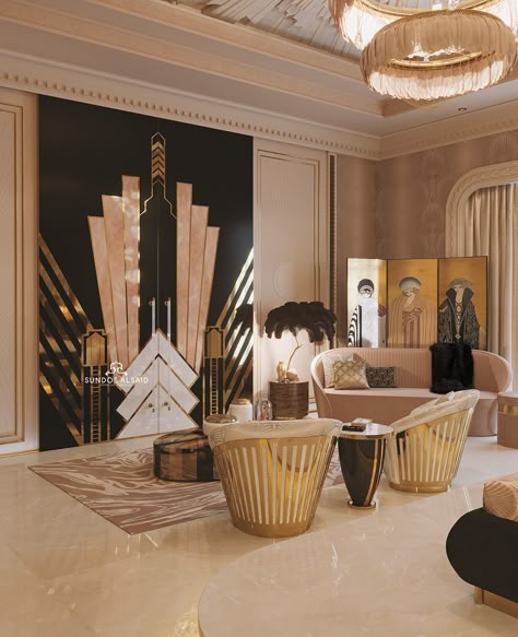 ART DECO on Behance Salon Art Deco, Modern Art Deco Interior, Arte Art Deco, Art Deco Style Interior, Interior Art Deco, Art Deco Room, Art Deco Ideas, Art Deco Hotel, Art Deco Living