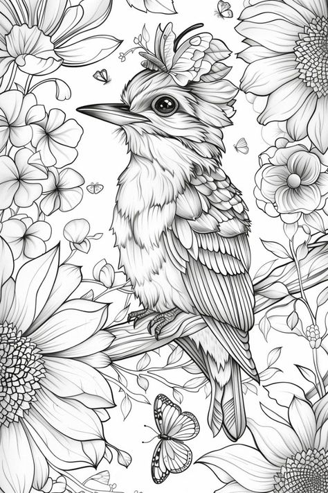 Immerse yourself in the beauty of nature with our kookaburra surrounded by flowers and butterflies coloring page, tailored for adults! This enchanting scene captures the serenity of the outdoors, inviting you to add your own vibrant colors to the mix. Download now and let the peaceful harmony of birds, blooms, and butterflies inspire your coloring experience. Coloring Page Free. Coloring Pages For Kids. Coloring Page For Adult. Printable Flower Coloring Pages, Adult Colouring Printables, Coloring Page For Adults, Adult Coloring Designs, Free Adult Coloring Pages, Printable Adult Coloring Pages, Adult Coloring Book Pages, Flowers And Butterflies, Flower Coloring Pages