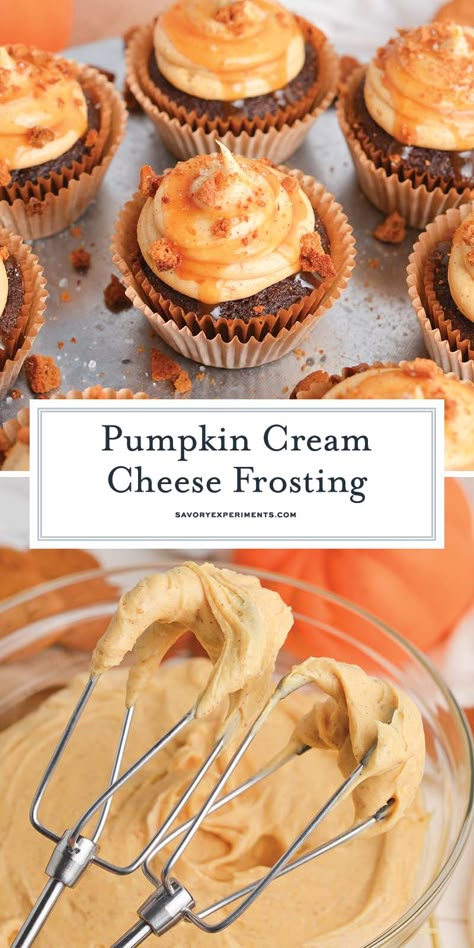 Perfectly creamy without being overly sweet, this EASY Pumpkin Cream Cheese Frosting is perfect for all of your fall baking needs! Quick And Easy Fall Desserts, Pumpkin Cream Cheese Frosting, Pudding Cream Cheese Frosting, College Desserts, Thanksgiving Recipes Desserts, Easy Fall Treats, Pumpkin Spice Cream Cheese, Easy Cream Cheese Frosting, Spice Frosting