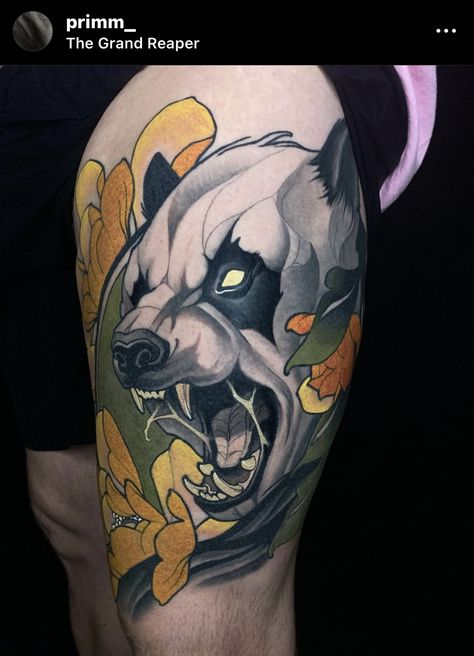 Traditional Bear Tattoo, Traditional Tattoo Animals, Neo Tattoo, Animal Sleeve Tattoo, Panda Tattoo, Tattoo Skin, Fusion Ink, Bear Tattoos, Arm Band Tattoo