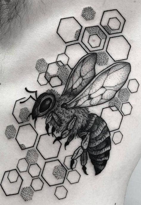 Honey Bee Tattoos, Dark Themed Tattoos, Hakuna Matata Tattoo, Practice Tattoos, Honeycomb Tattoo, Honey Bee Tattoo, Rooster Tattoo, Bee Tattoos, Mandala Tattoo Sleeve