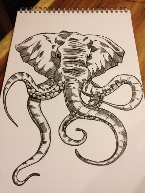 Animal Mashups Drawing, Hybrid Animals Drawing, Pencil Drawing Inspiration Creativity Sketch, Surreal Animal Art, Surrealism Sketch, Hybrid Drawing, Tentacle Tattoo, Squid Drawing, Metamorphosis Art