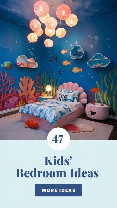 Dive into 47 breathtaking kids' bedroom ideas inspired by underwater adventures! From ocean-themed walls to playful marine decor, create a magical sea world for your little explorer. Perfect for unique and vibrant bedroom designs! 🐟🌟 #KidsBedroomIdeas #RoomDecor #OceanVibes Underwater Bedroom Theme, Calm Kids Bedroom, Ocean Themed Kids Room, Under The Sea Bedroom Kids, Kids Ocean Bedroom, Under The Sea Bedroom Ideas, Underwater Theme Bedroom, Ocean Bedroom Kids, Ocean Theme Bedroom