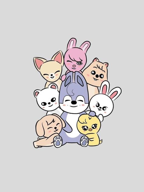 Skz Animals Drawing, Skzoo Transparent Png, Wolf Chan Skzoo Art, Bts Animals Characters, Skzoo Outline, Straykids Cartoon, Stray Kids Animals, Stray Kids Plushies, Skzoo Ot8