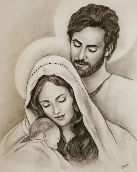 “Holy family... beautiful gift and message from mother to son for the wedding. #holyfamily #jesusfamily #jesusportrait #jesuschild #chistmas…” Pen Portraits, Mother To Son, Jesus Art Drawing, Family Sketch, Painting Family, Jesus Mother, Pablo Picasso Art, Glass Painting Patterns, Jesus Drawings