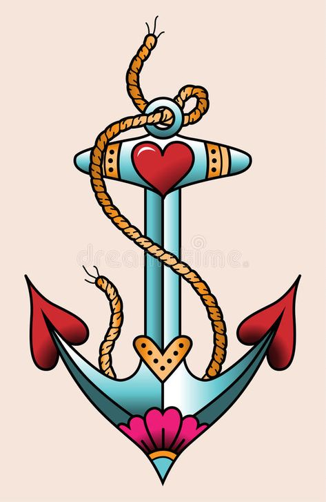 Traditional Anchor Tattoo, Anker Tattoo Design, Old School Art, Desenhos Old School, Old Scool, Anchor Tattoo Design, Sea Anchor, Anker Tattoo, Tattoo Line