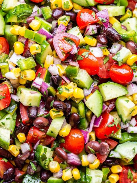 Corn Salsa Salad, Cucumber Salsa Recipe, Corn And Bean Salad, Black Bean And Corn Salsa, Black Bean Corn Salad, Corn Bean Salsa, Garbanzo Beans Salad, Black Bean Salad Recipe, Salsa Salad