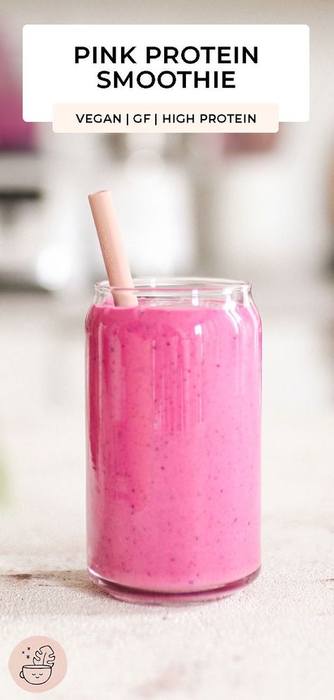 Healthy Pink Smoothie, Natural High Protein Smoothies, Healthy Smoothie King Smoothies, Pink Protein Shake, Plant Based Protein Smoothies, Healthy Vegan Smoothies, Dragon Fruit Protein Smoothie, Fruity Protein Smoothies, Fruity Protein Shakes